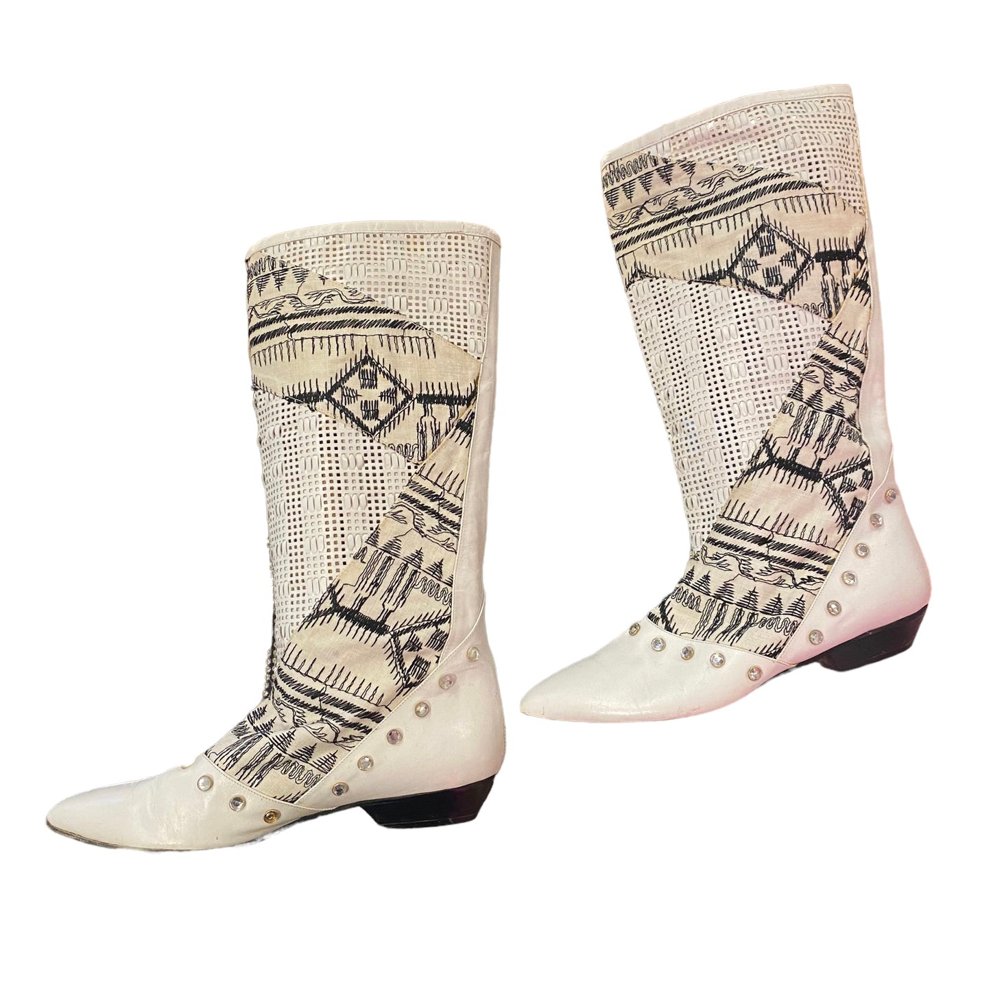 1980s Embroidered Leather Boots by designer Phyllis Poland