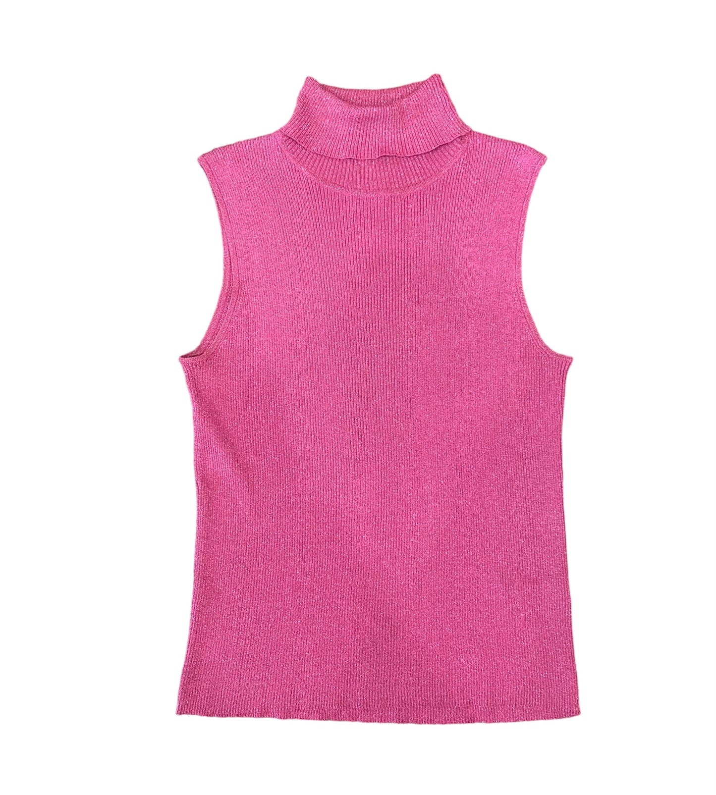 Pink Sleeveless Sparkly Turtleneck