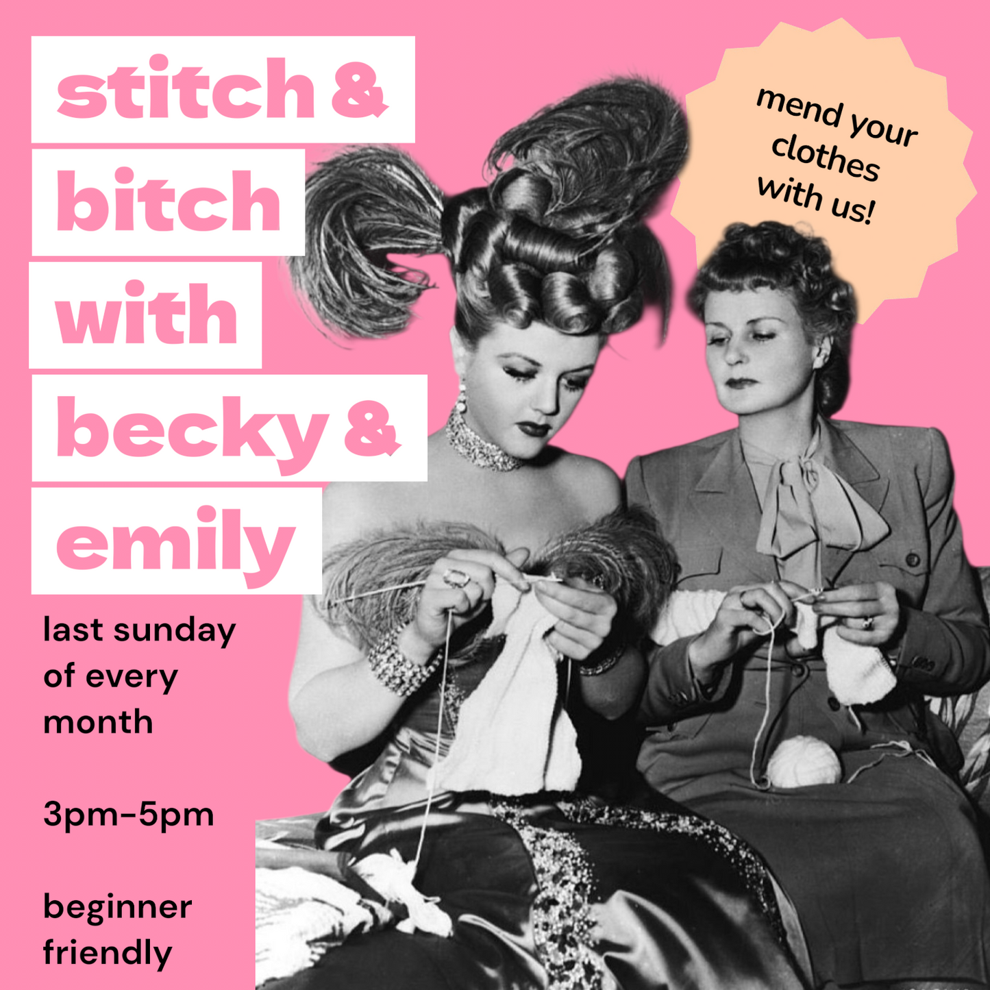 Stitch and Bitch Sunday with Becky & Emily - Sunday, May 31st - 3pm-5pm