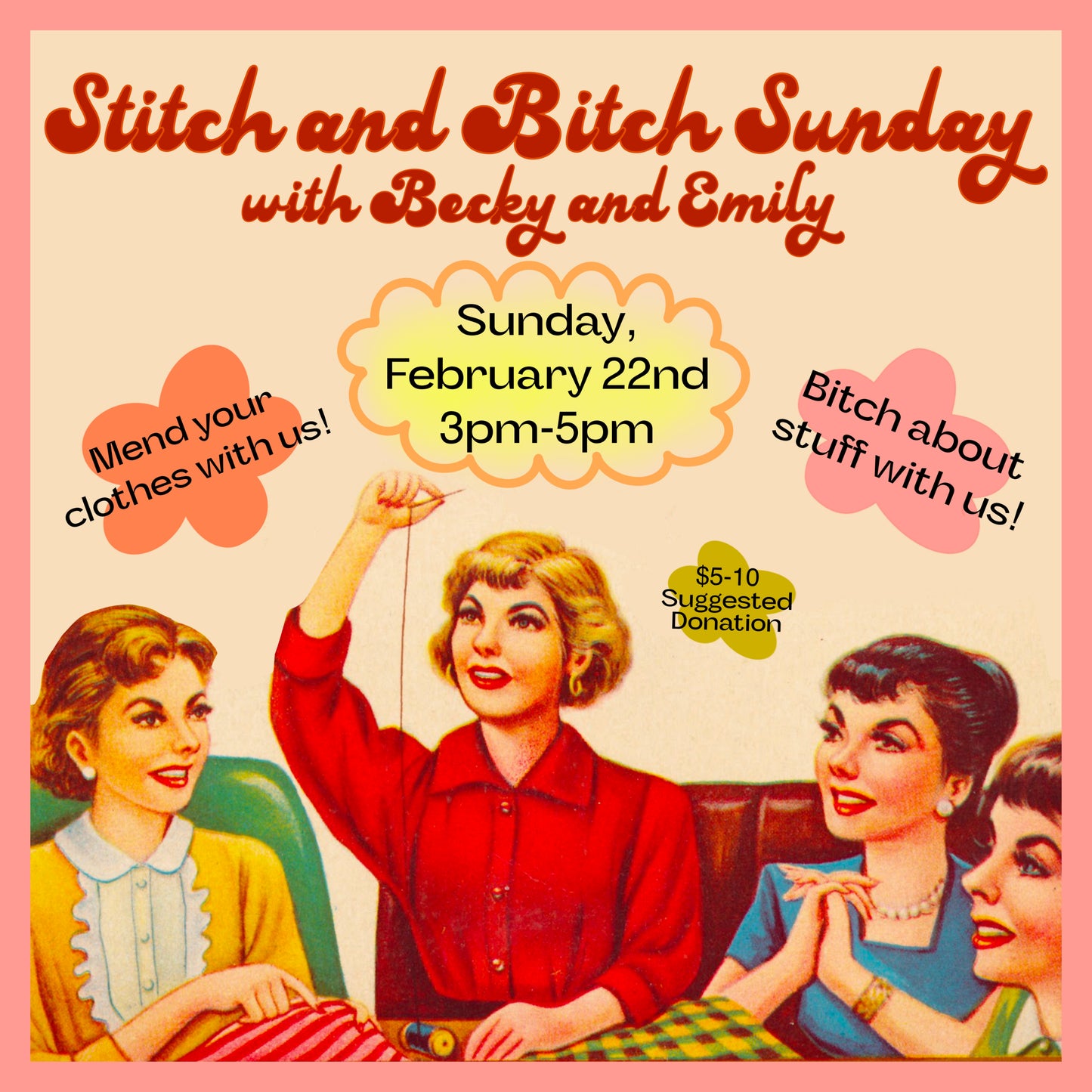 Stitch and Bitch Sunday with Becky & Emily - Sunday, February 22nd - 3pm-5pm