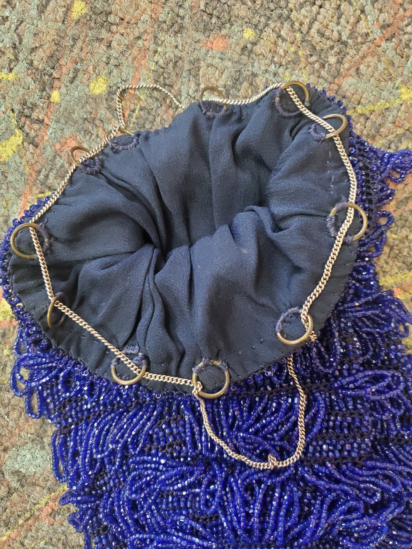 1920s Fringe Beaded Blue Purse