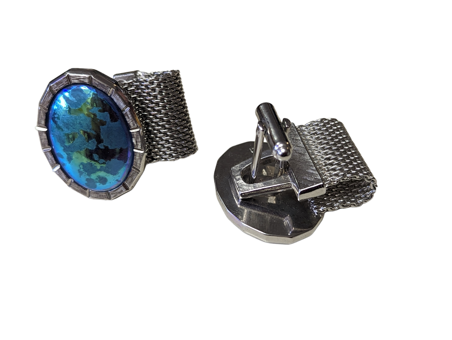 1970s Iridescent Blue Cufflinks by Hickok