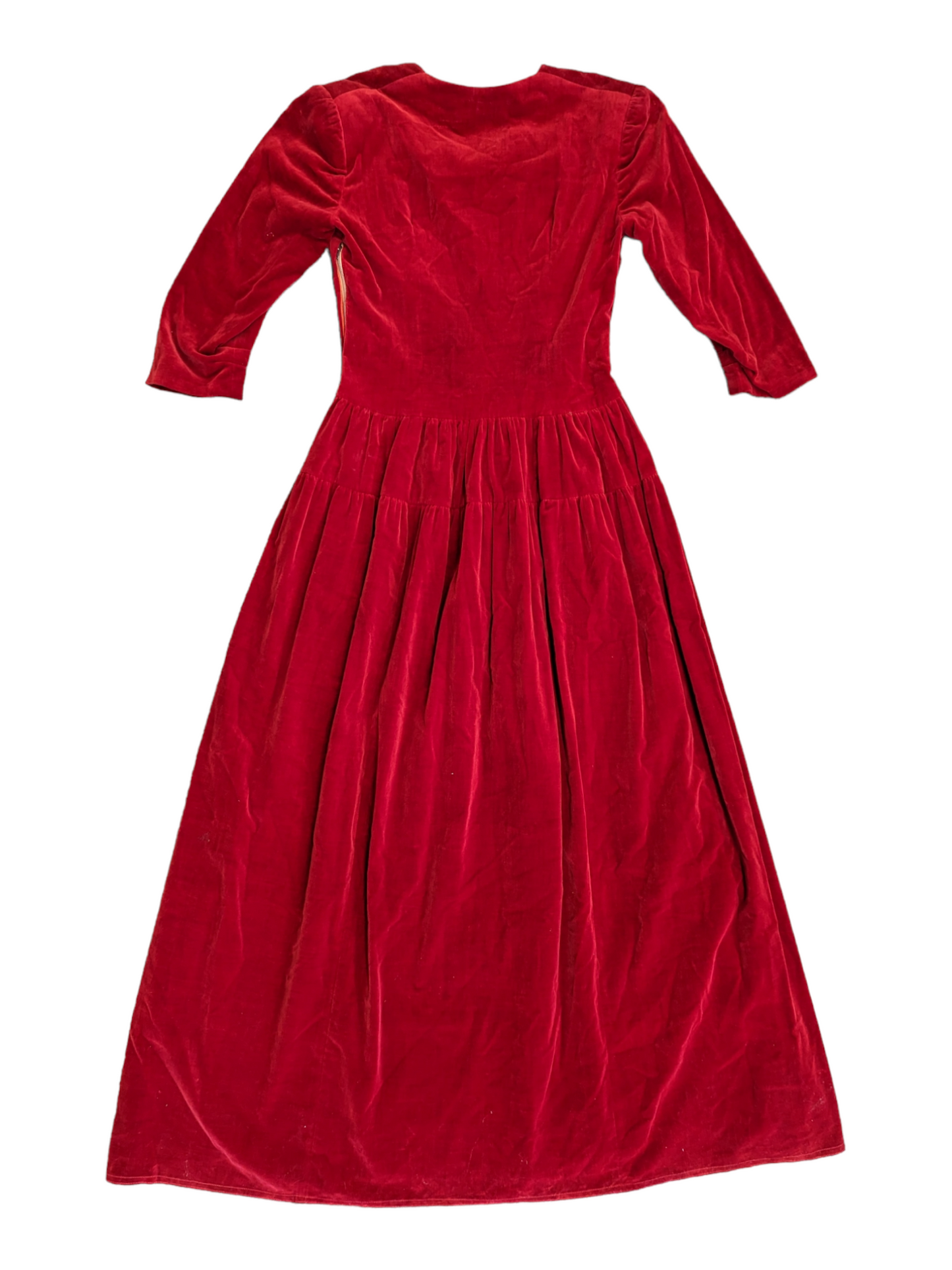 1940s Cherry Red Velvet Maxi Dress