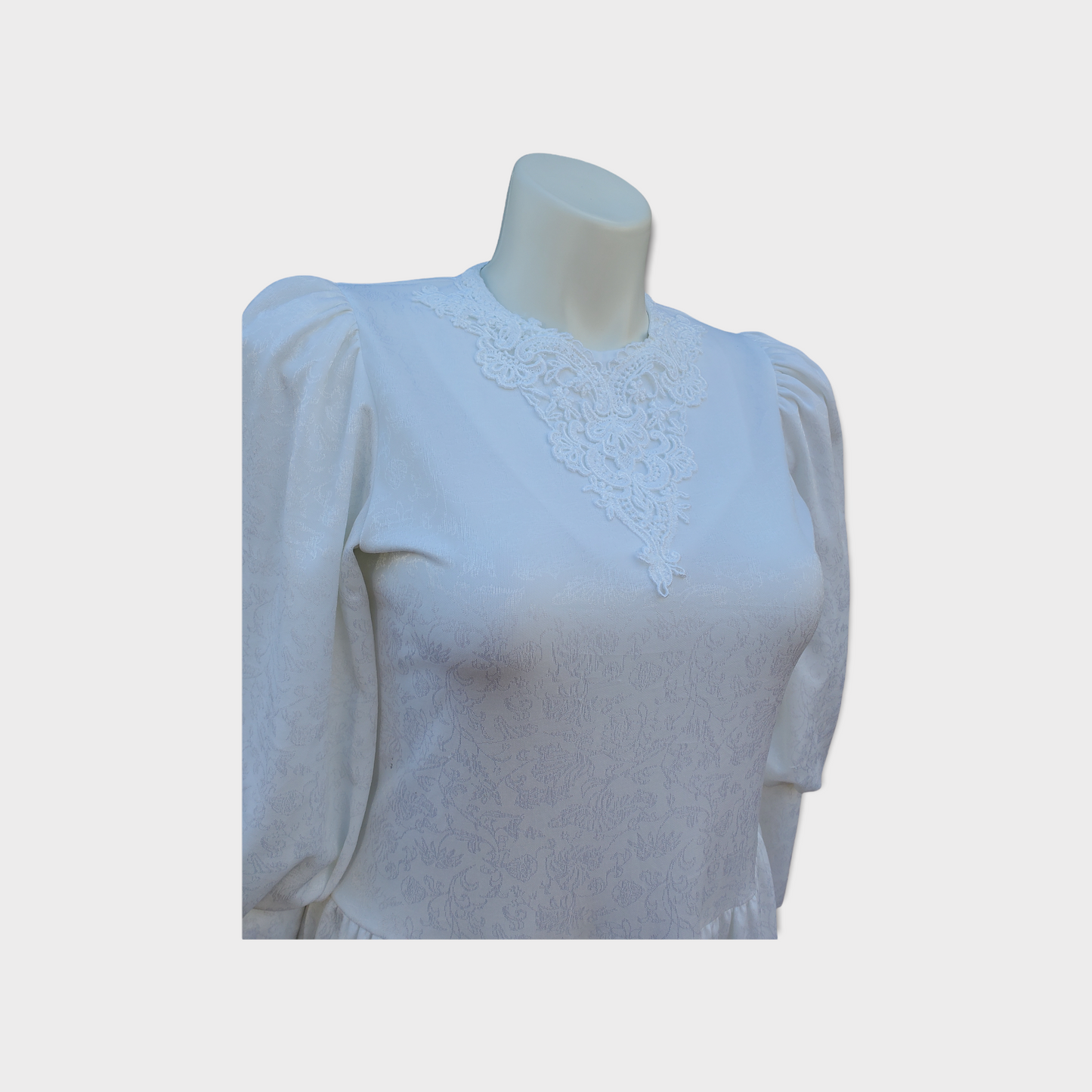 1970s White Brocade California Dynasty Wedding Gown