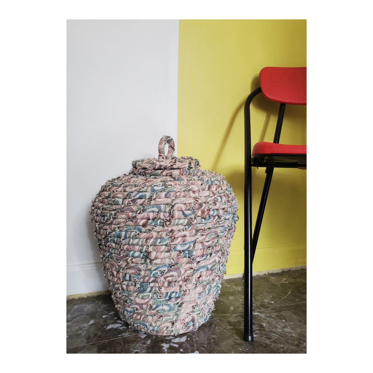 90's Coiled Fabric Basket with Lid