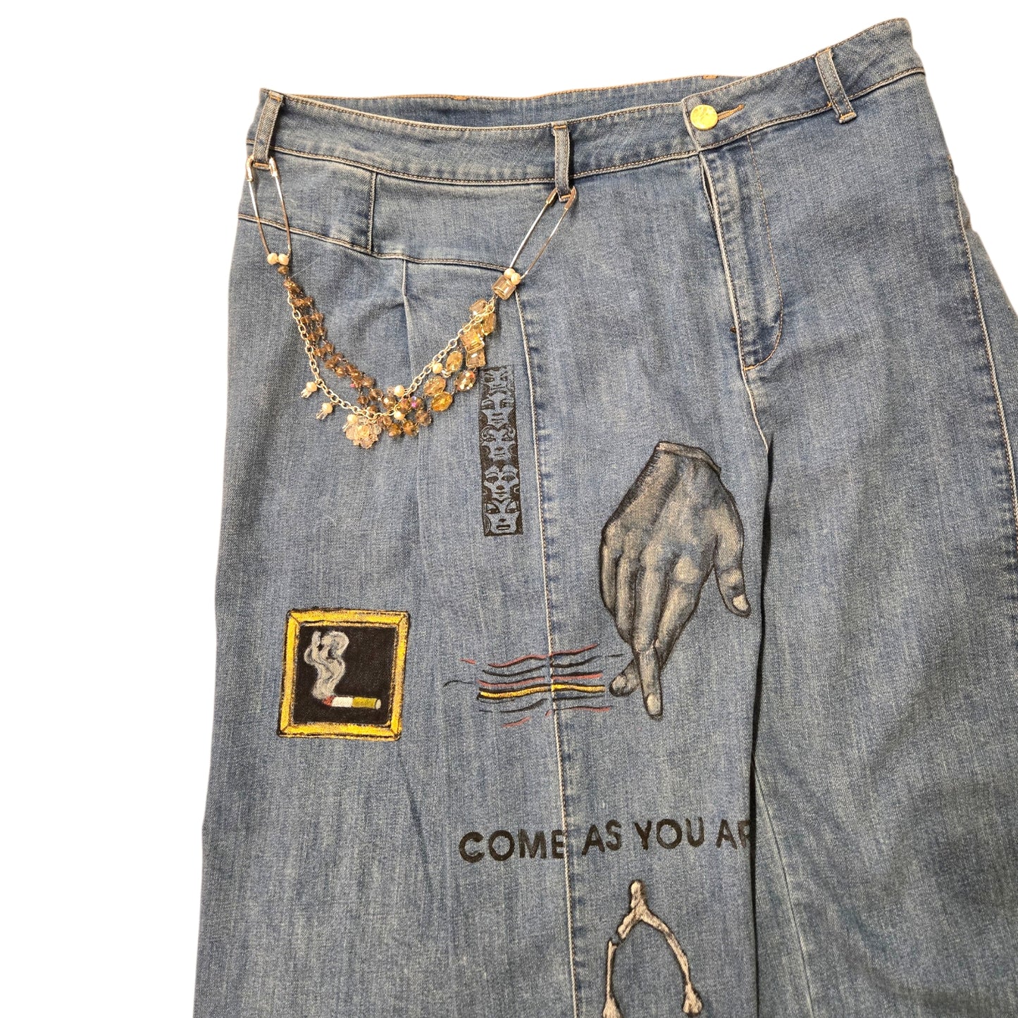 Hand-Painted Jeans with Custom Chains by The Little Merle x Style Divergent