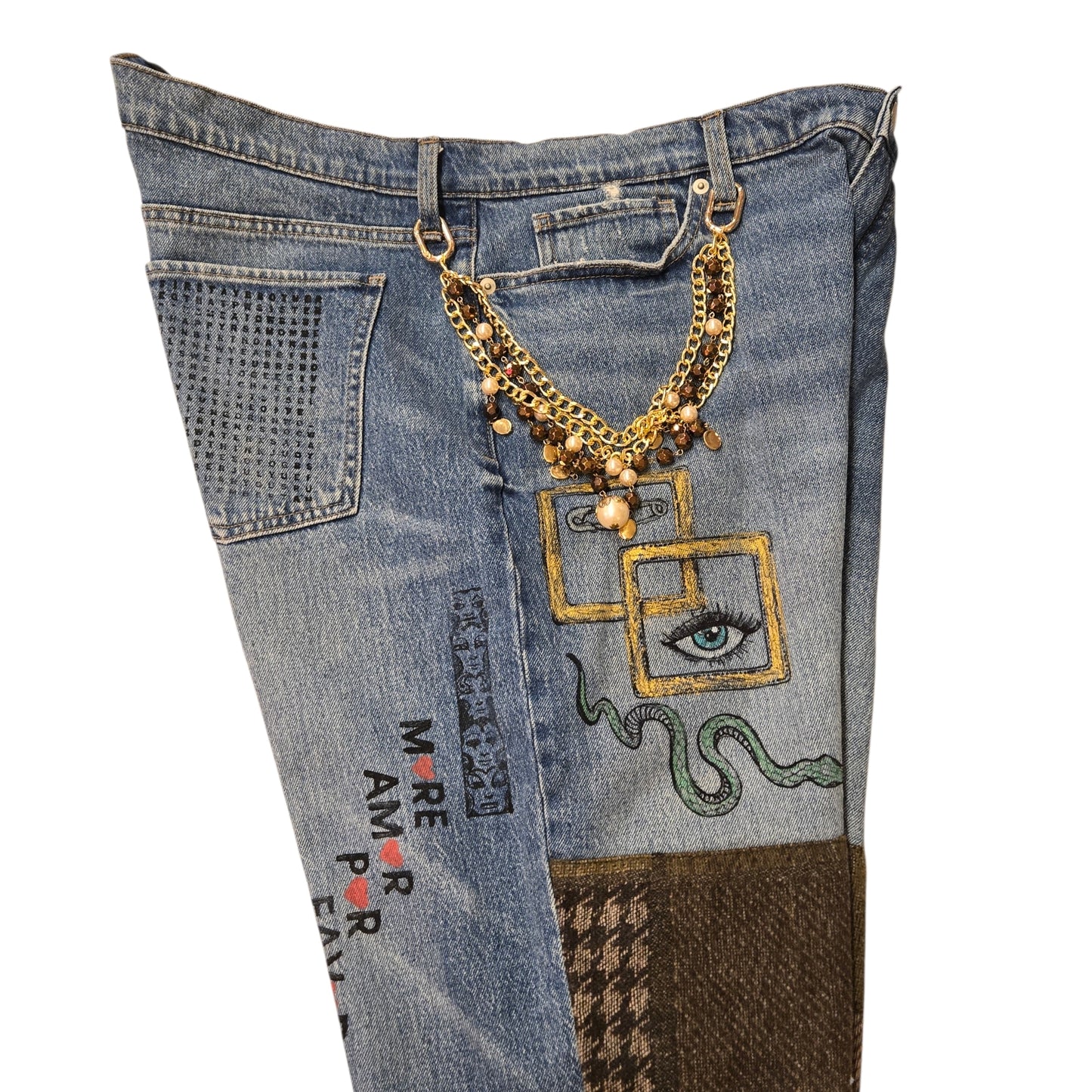 Hand-Painted Jeans with Custom Chains by The Little Merle x Style Divergent