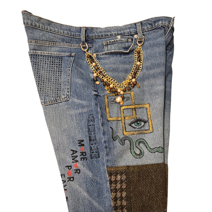Hand-Painted Jeans with Custom Chains by The Little Merle x Style Divergent