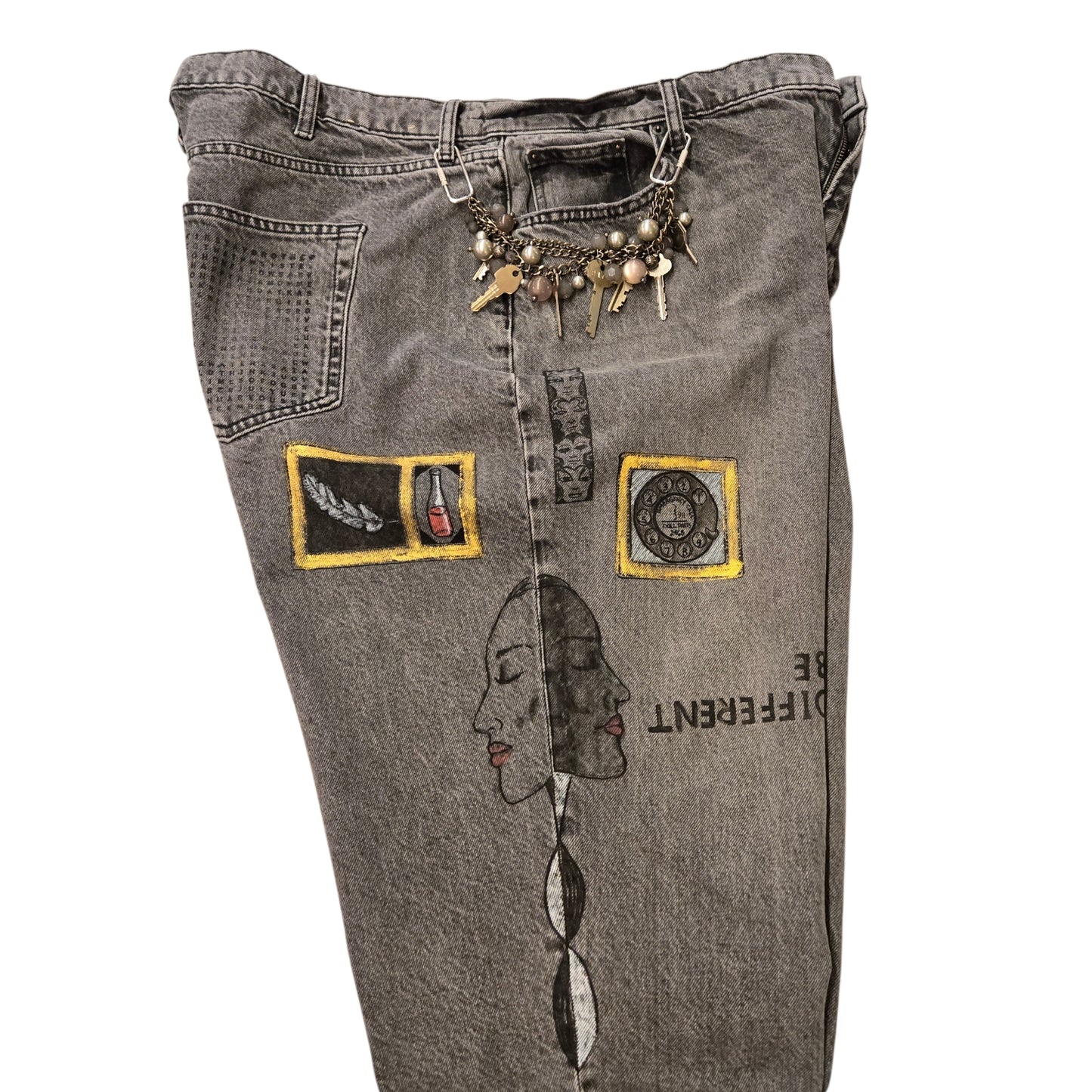 Hand-Painted Jeans with Custom Chains by The Little Merle x Style Divergent