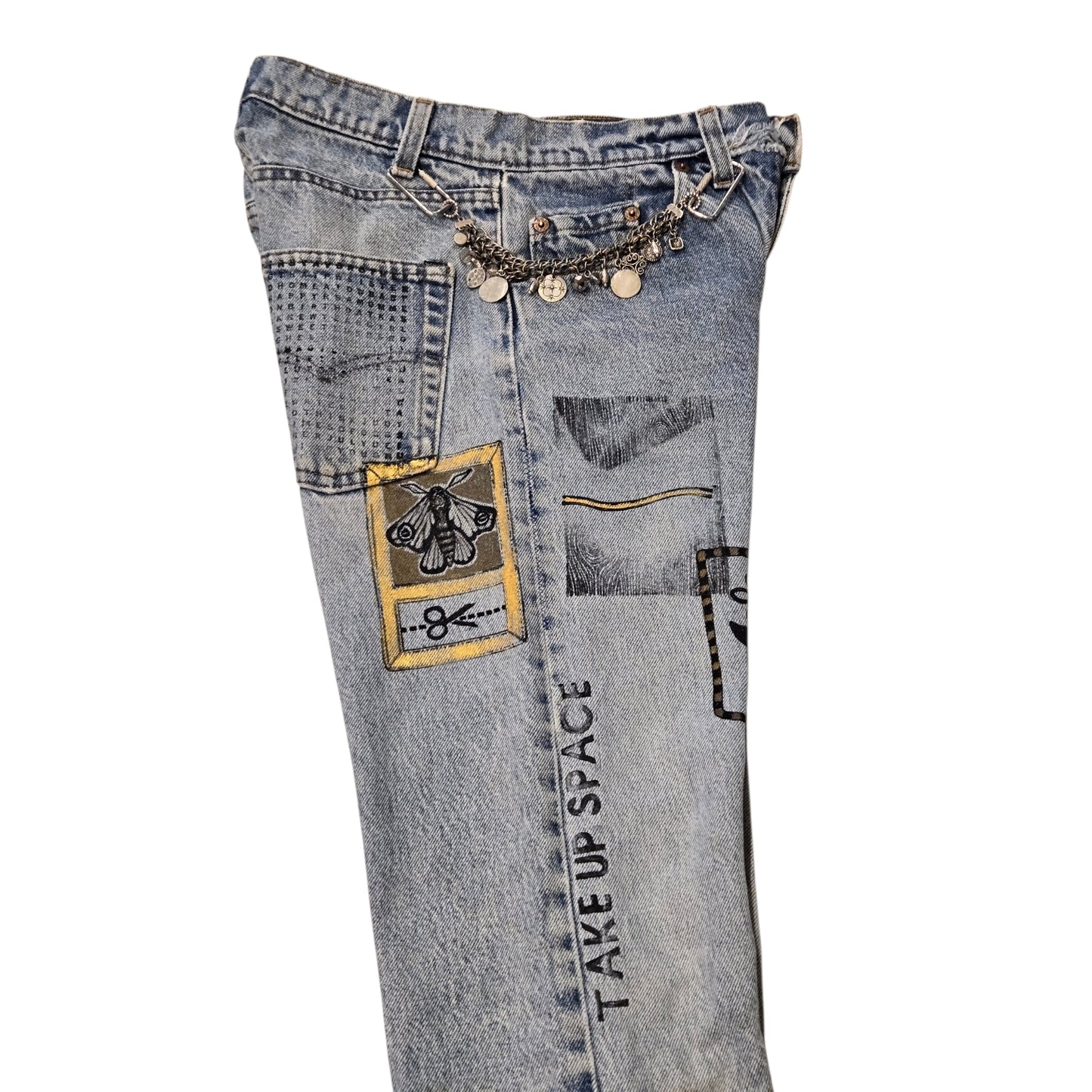 Hand-Painted Jeans with Custom Chains by The Little Merle x Style Divergent