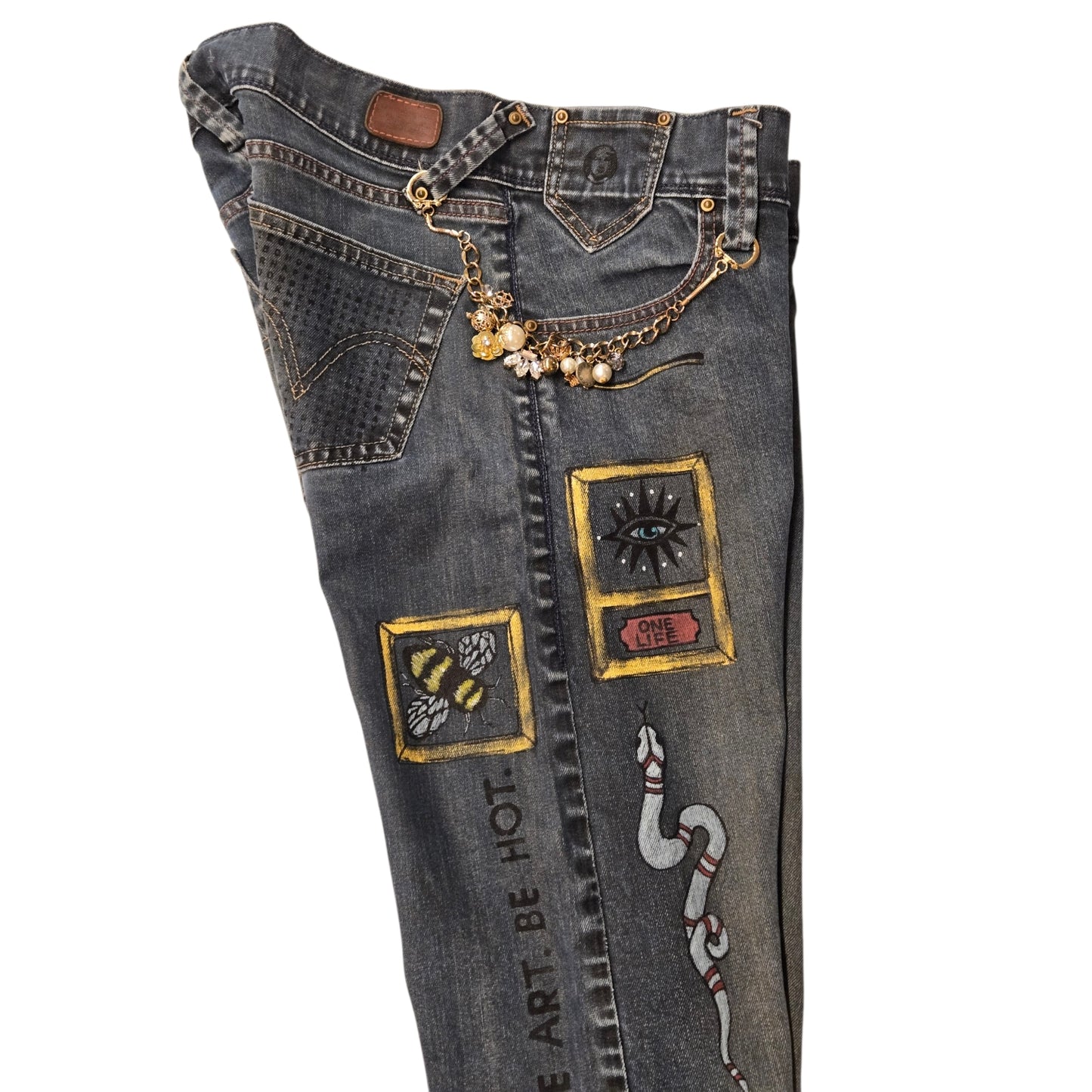 Hand-Painted Jeans with Custom Chains by The Little Merle x Style Divergent