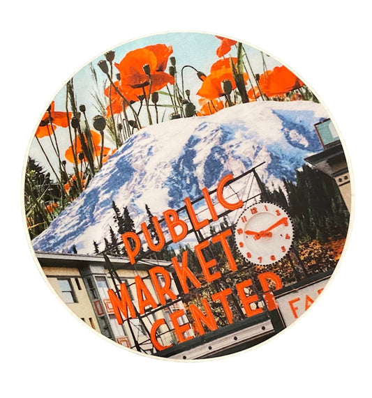 Public Market Round Sticker by Naomi Amber Dawn