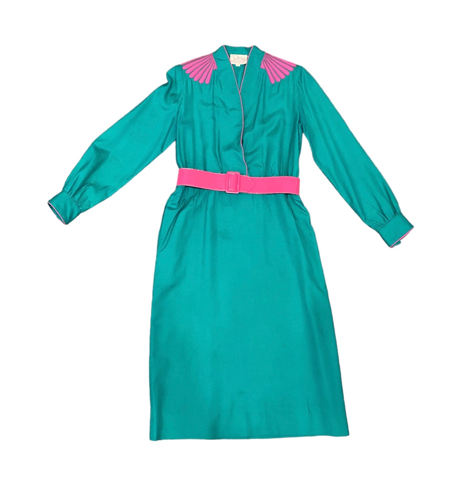 80s Fab Teal & Pink Silk Dress by Don Sophisticates