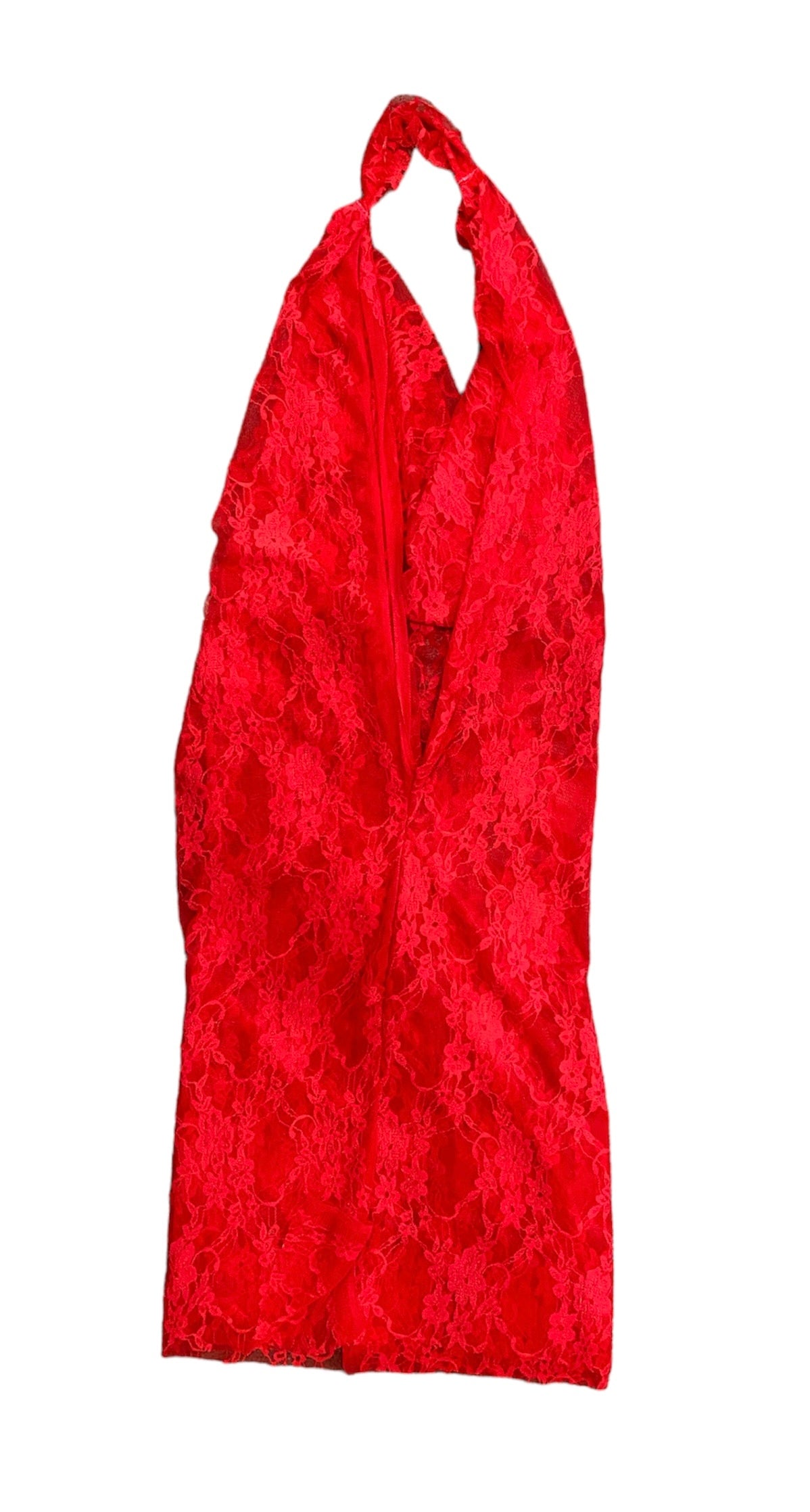 Red Lace Backless Halter Dress