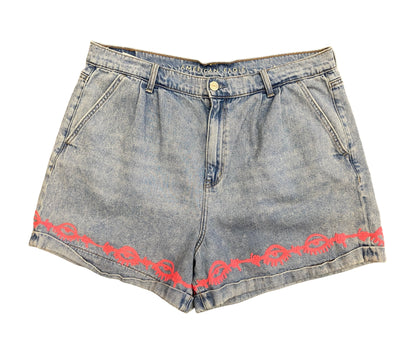 All Seeing Eye Barbed Wire Mom Jean Shorts by Seattle Chainstitch Massacre x Doll Parts