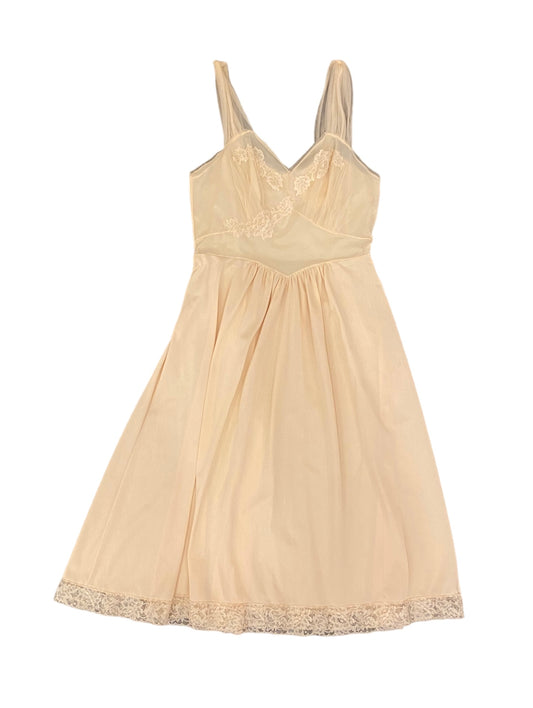 60s Cream Chiffon Slip with Lace Detailing