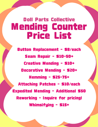 The Mending Counter at Doll Parts Collective! - Sunday, July 19th from 12-5pm