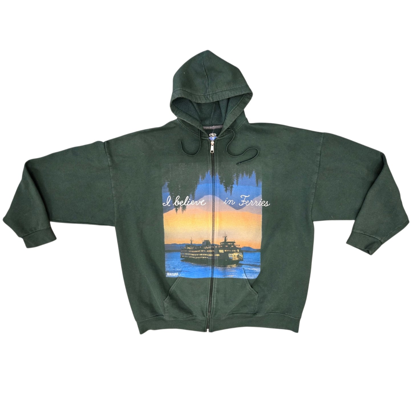 I Believe in Ferries Green Zip Hoodie - Size 3XL
