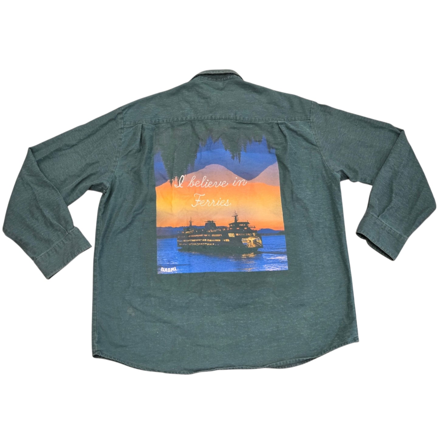 I Believe in Ferries Dark Green Button Down - Size 2XL