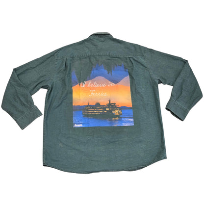 I Believe in Ferries Dark Green Button Down - Size 2XL
