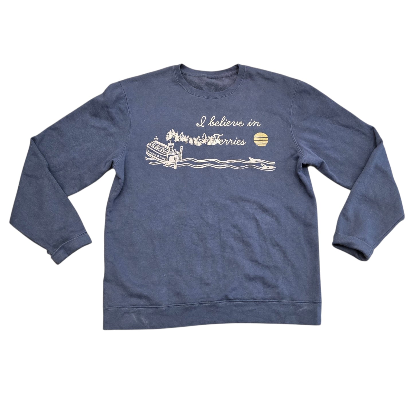 I Believe in Ferries Navy Blue Crewneck - Size XL