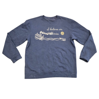 I Believe in Ferries Navy Blue Crewneck - Size XL