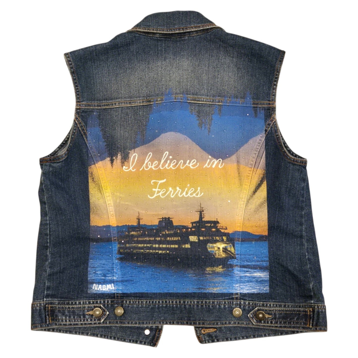 I Believe in Ferries Rhinestoned Denim Vest - Size Medium