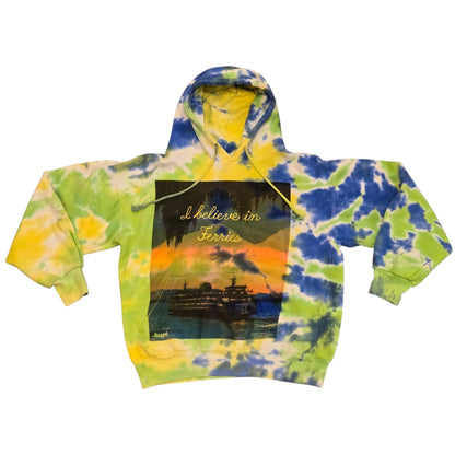 I Believe in Ferries Tie Dye Hoodie - Size Small