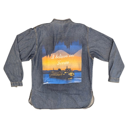 I Believe in Ferries Rhinestoned Denim Button Down - Size Small-Med