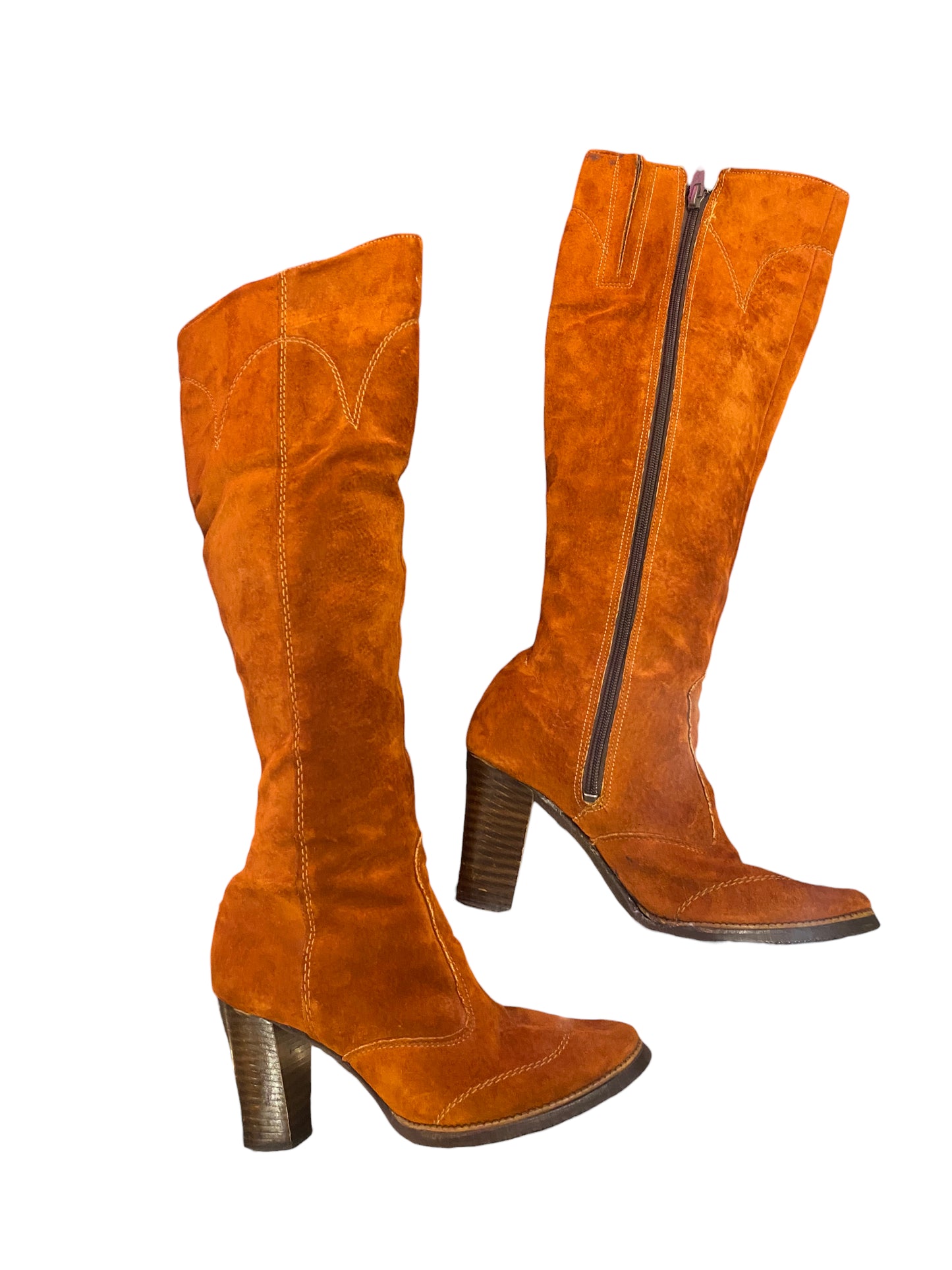 Rust Brown Knee High Suede Boots