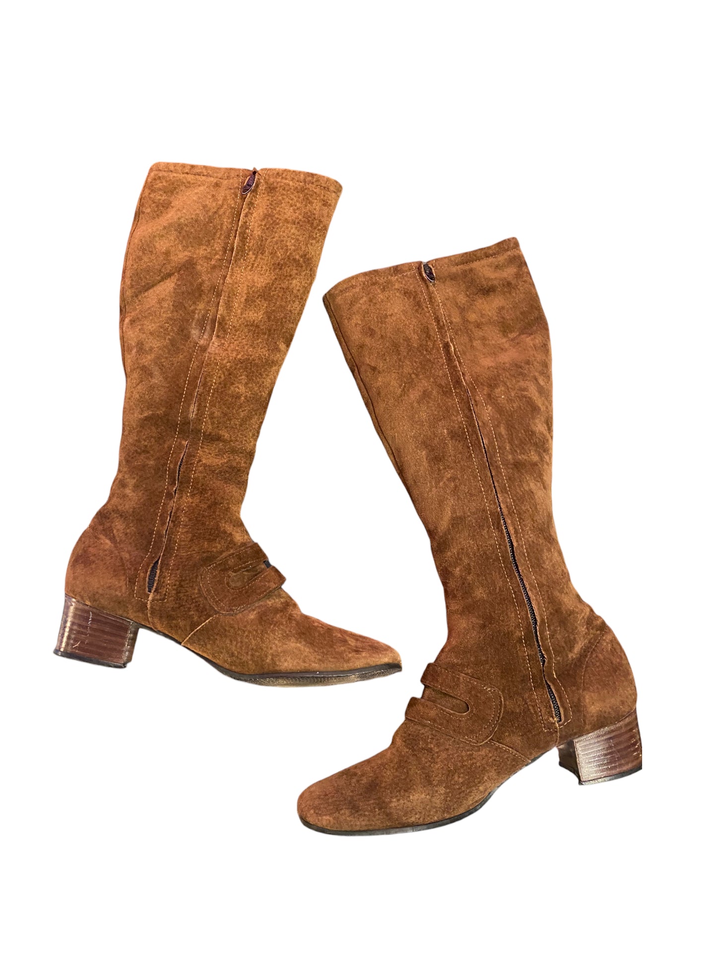 1970s Brown Suede Go-Go Boots with Buckle Details