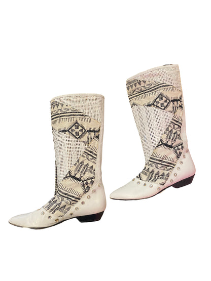 1980s Embroidered Leather Boots by designer Phyllis Poland
