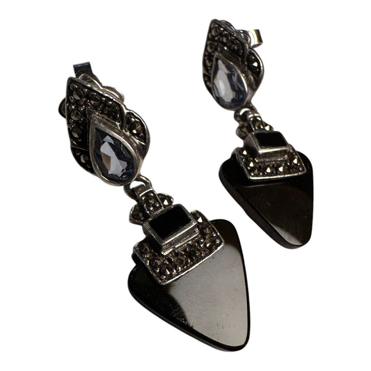 Sterling Silver Topaz, Onyx, Marcasite Earrings