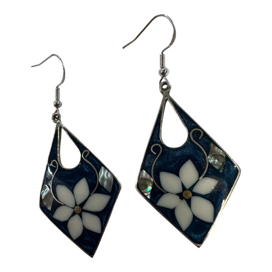 Sterling Silver Enamel and Shell Earrings