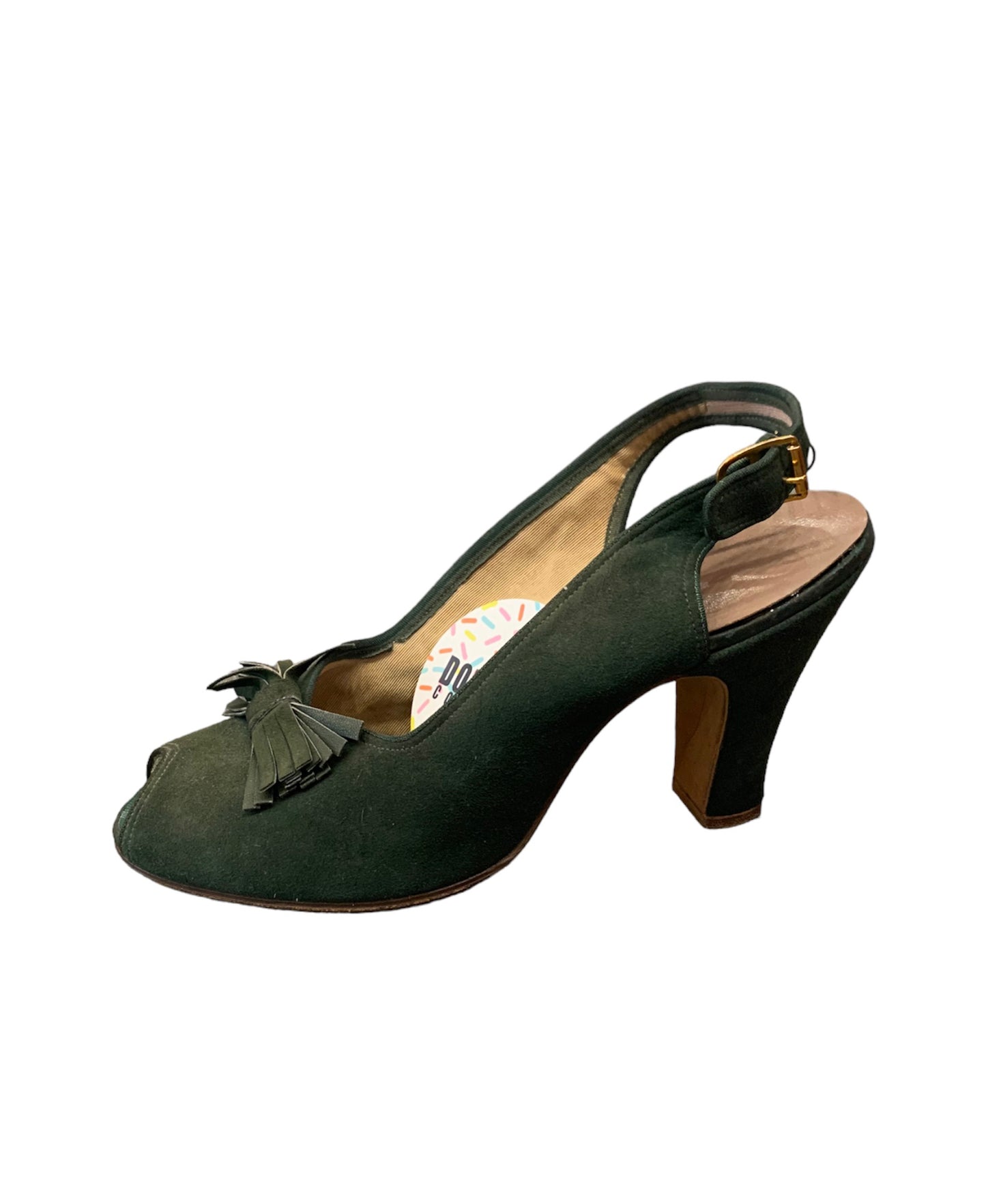 Dark green velvet heels with bow