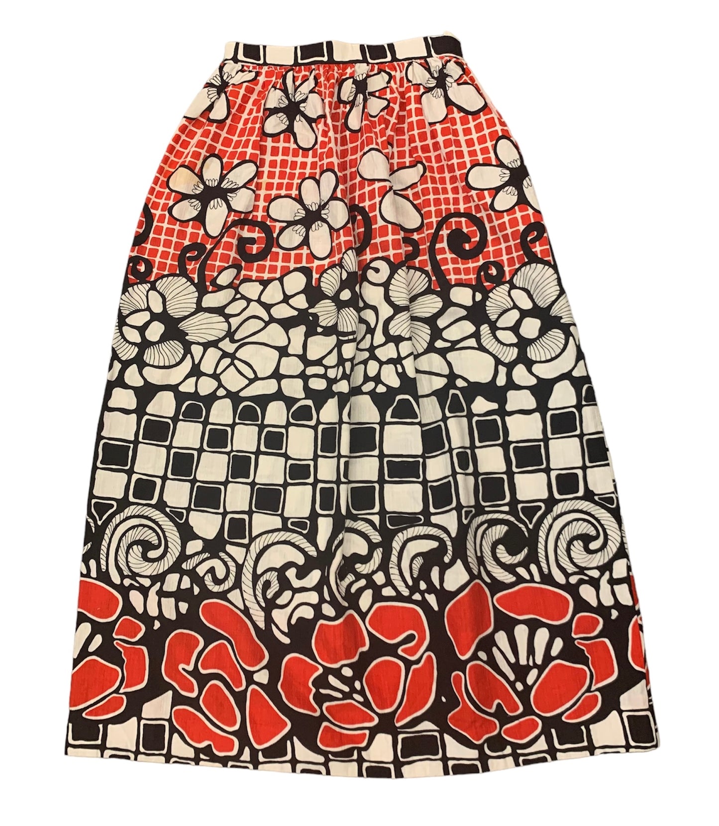 70’s Red & Black Bold Floral Maxi Skirt