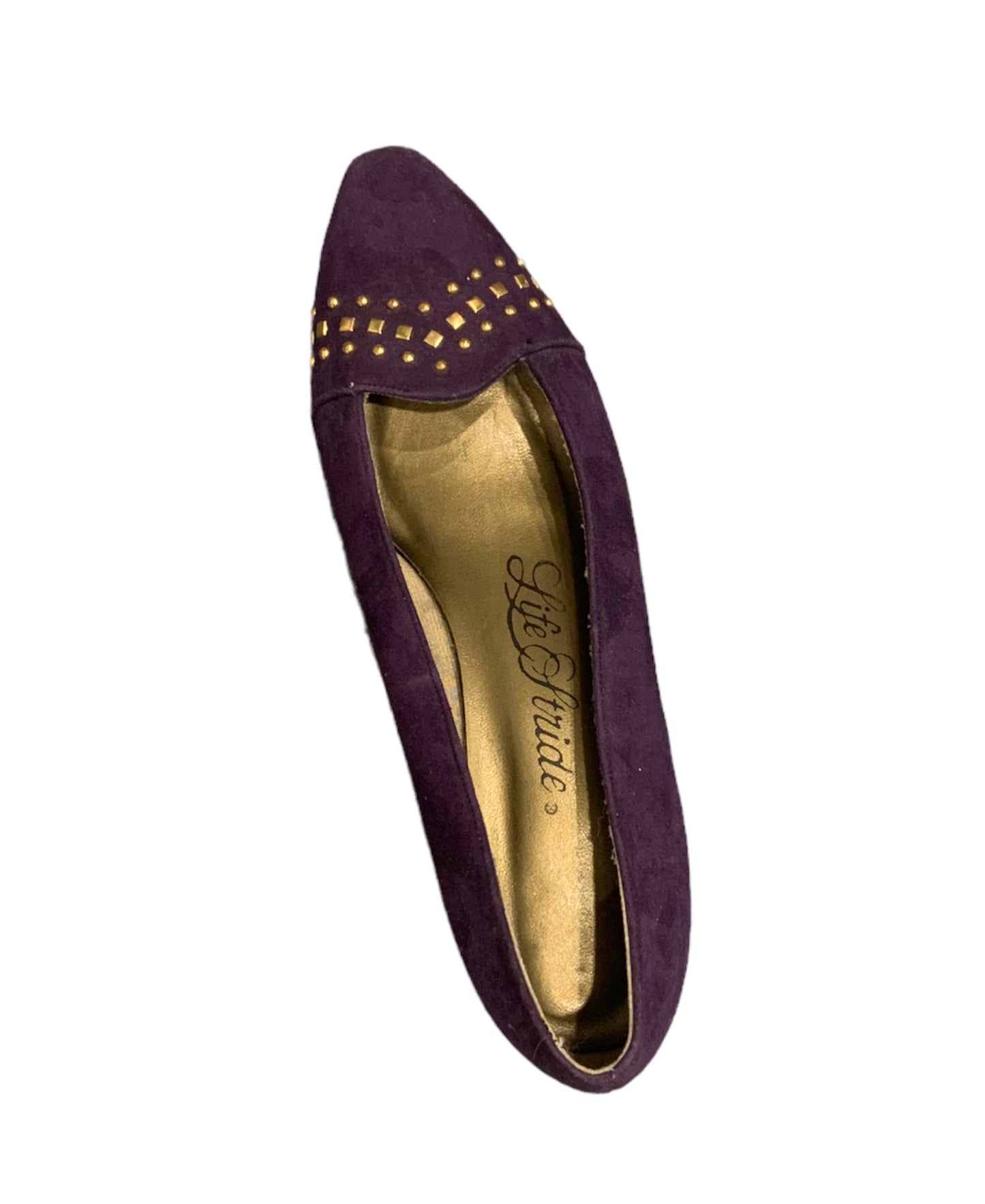 purple heels with gold details