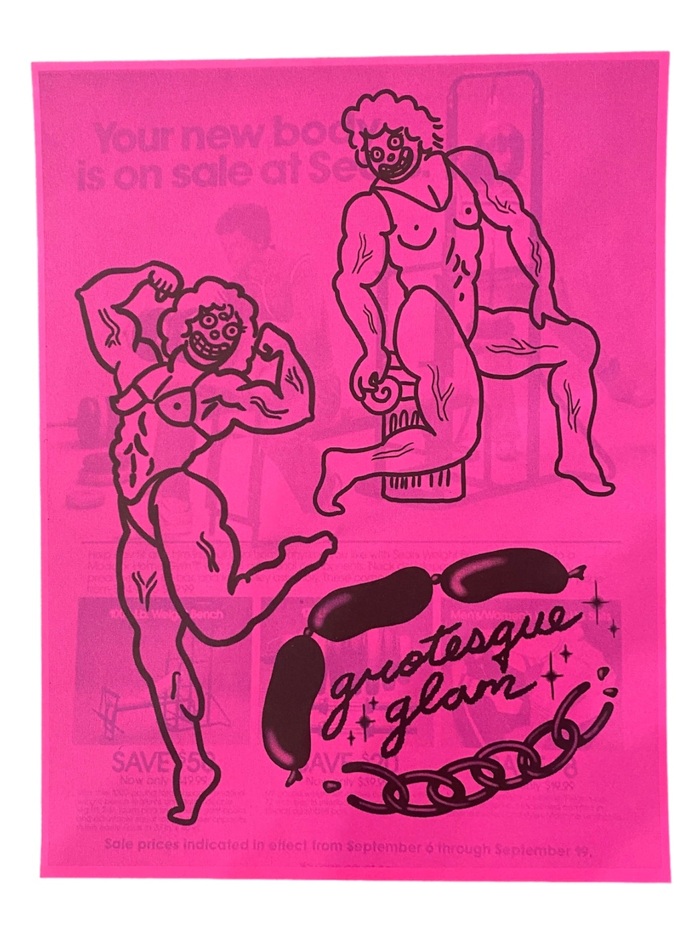 Handmade Muscle Ladies Risograph Print by Stoopid Chic