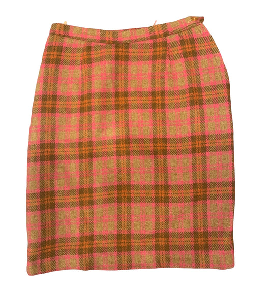 70’s Pink & Brown Plaid Wool Pencil Skirt