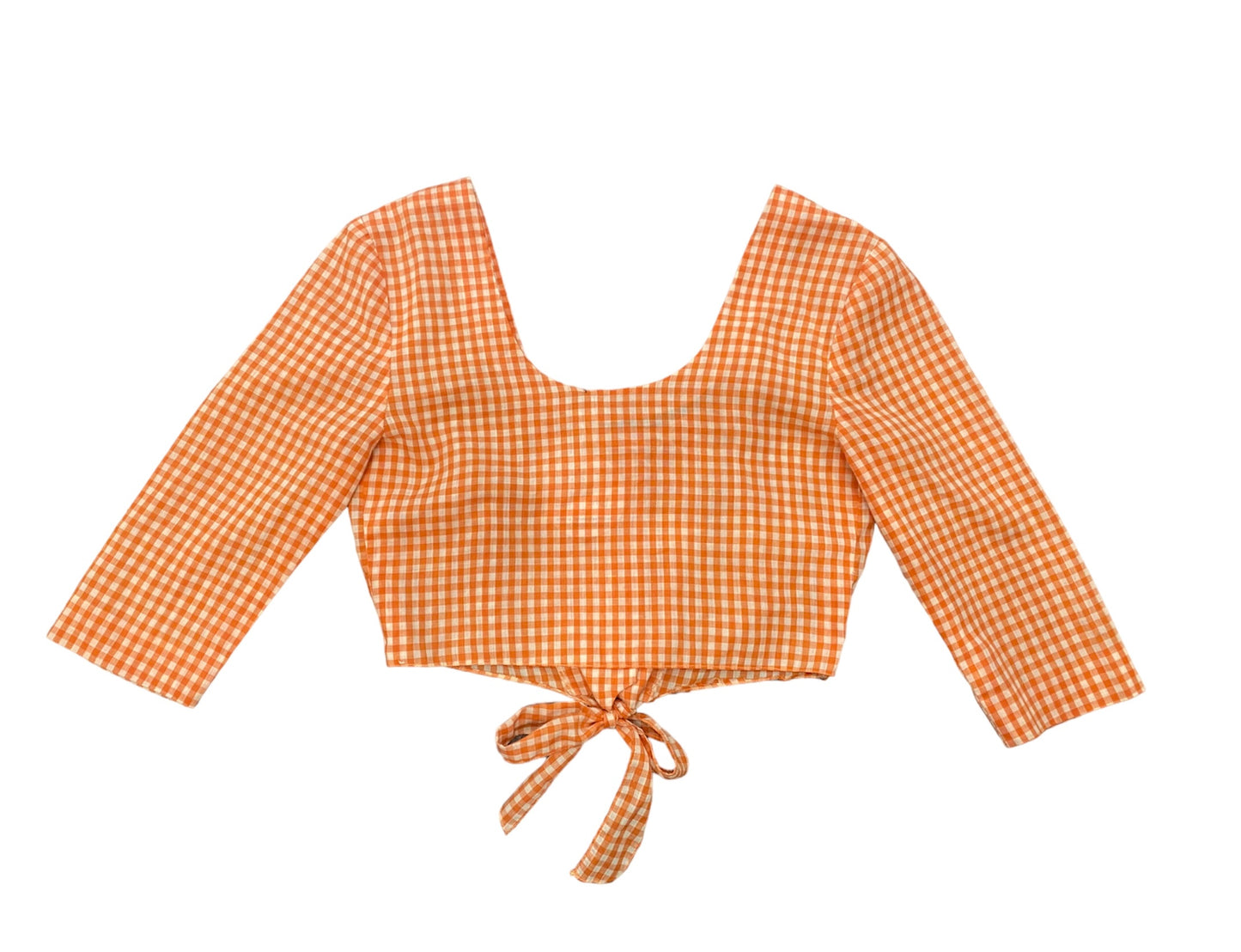 Handmade 1970’s Orange Gingham Tie-Front Top