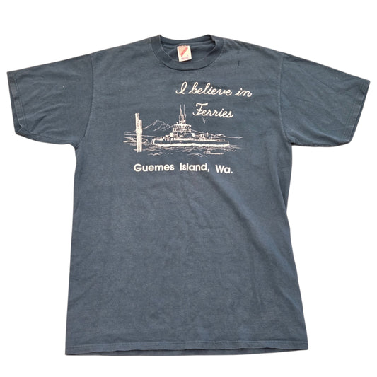 I Believe in Ferries Teal Guemes Island Tee - Size Large