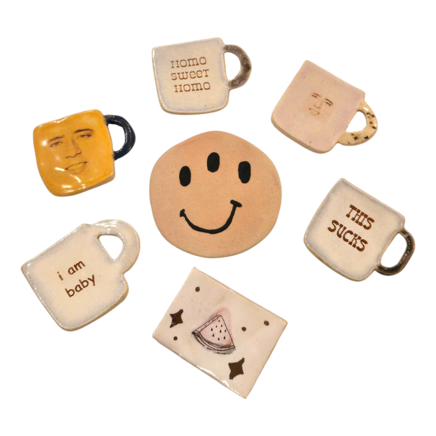 Ceramic Magnets by Sad Face Ceramics