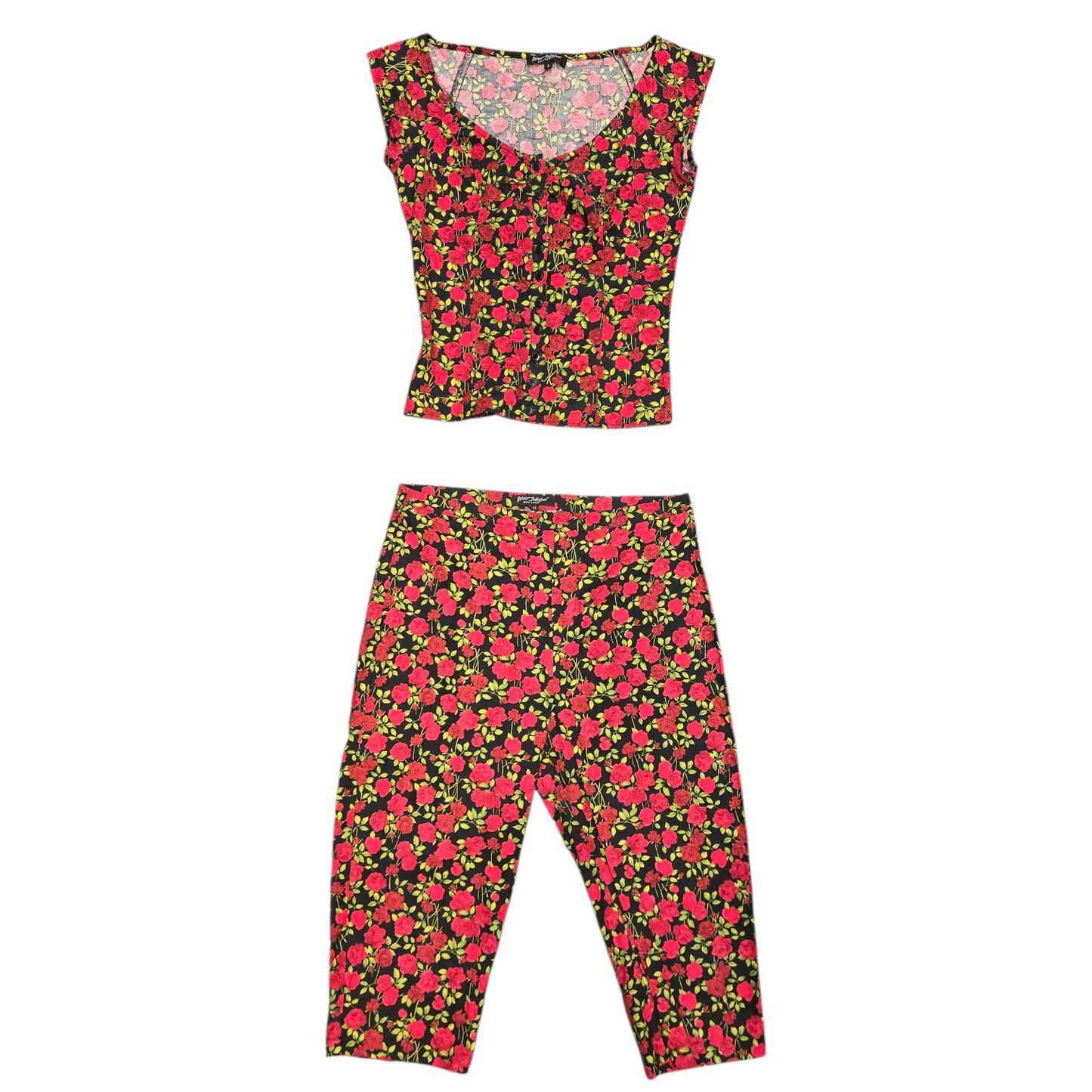 90s/Y2K Betsey Johnson Rose Print Capris Set