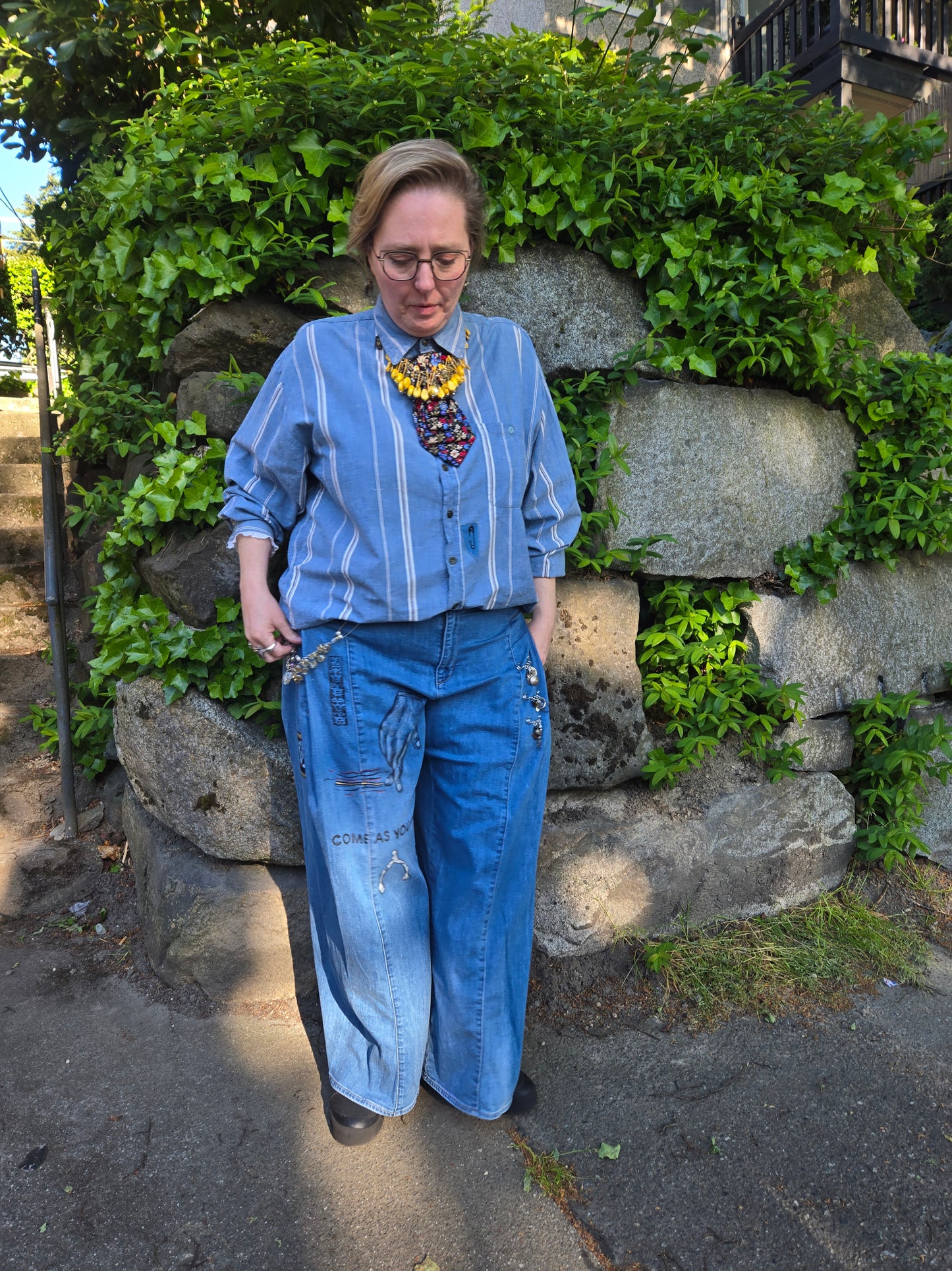 Hand-Painted Jeans with Custom Chains by The Little Merle x Style Divergent