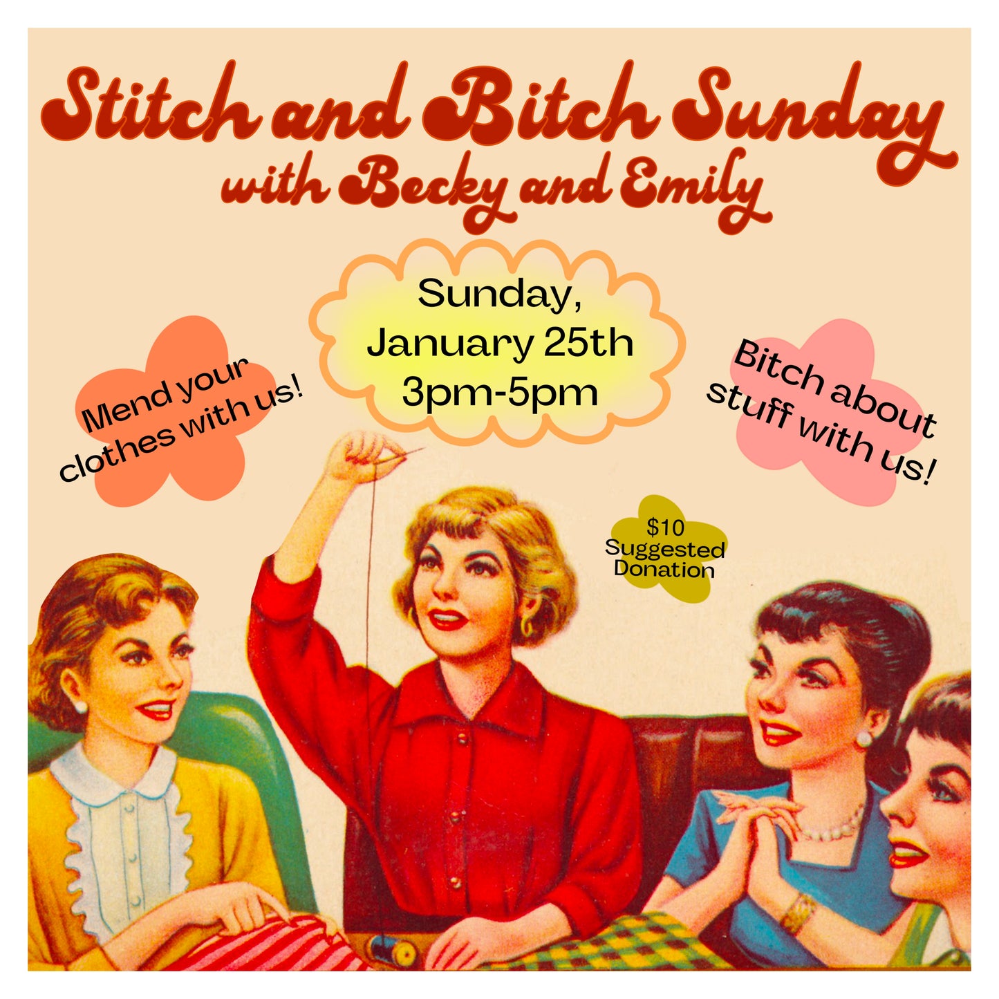 Stitch and Bitch Sunday with Becky & Emily - Sunday, January 25th - 3pm-5pm