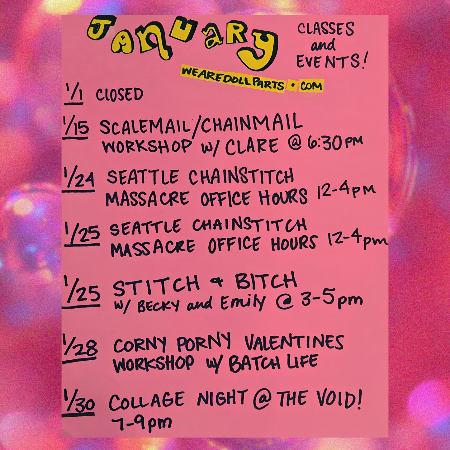 January Classes & Events Schedule!