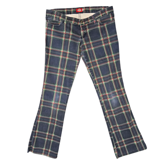 Y2K Ultra Low-Rise Plaid Flares by Dickies