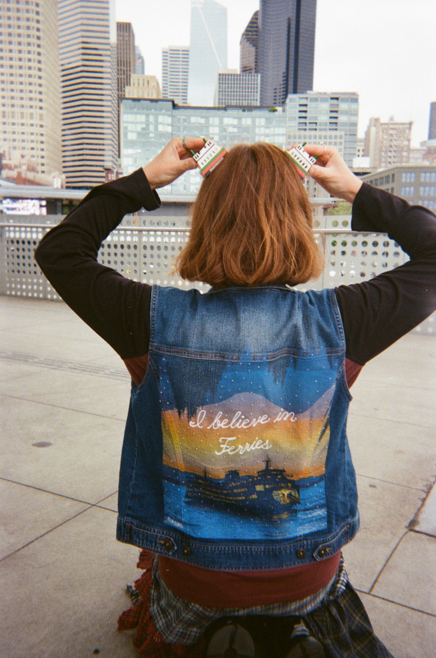 I Believe in Ferries Rhinestoned Denim Vest - Size Medium
