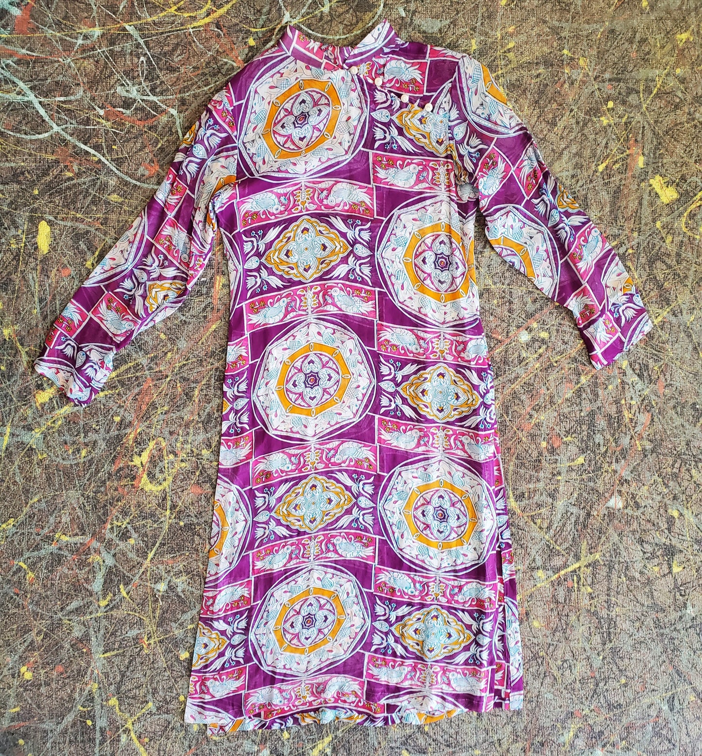 60's Printed Silk Chiffon Tunic Dress
