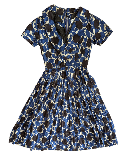 1950s Black & Blue Floral Dress by Lorch